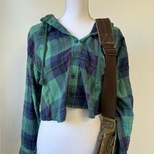 Cute American Eagle Cropped‎ Flannel Hoodie